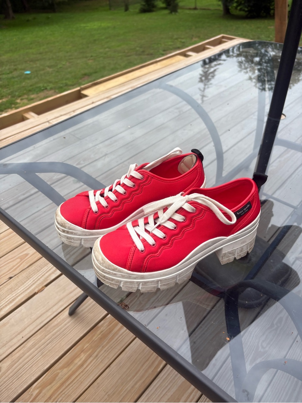 kate spade Red Platform Canvas Sneakers with Chunky White Sole